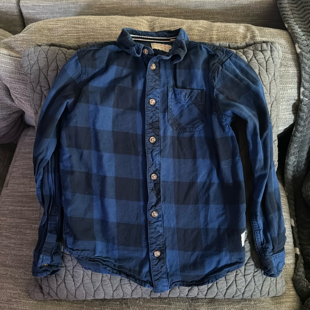 Blue and black boys plaid shirt